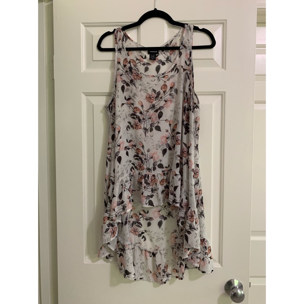 Torrid Hi Lo Floral Ruffle Sheer Tank Top 00